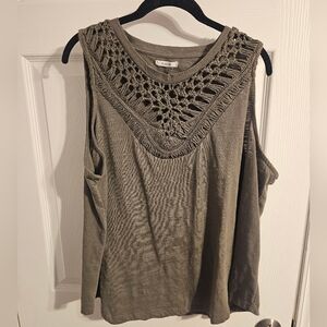 Maurices Olive Crochet Accent Tank Top